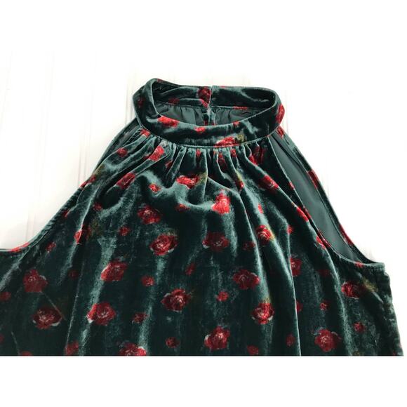 Ann Taylor LOFT Green Rose Print Velvet Halter Top Womens XS - Picture 2 of 9